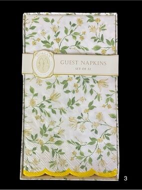 32 Guest Napkins Tan Yellow Floral Disposable Paper Meals Party Bathroom NEW NIB